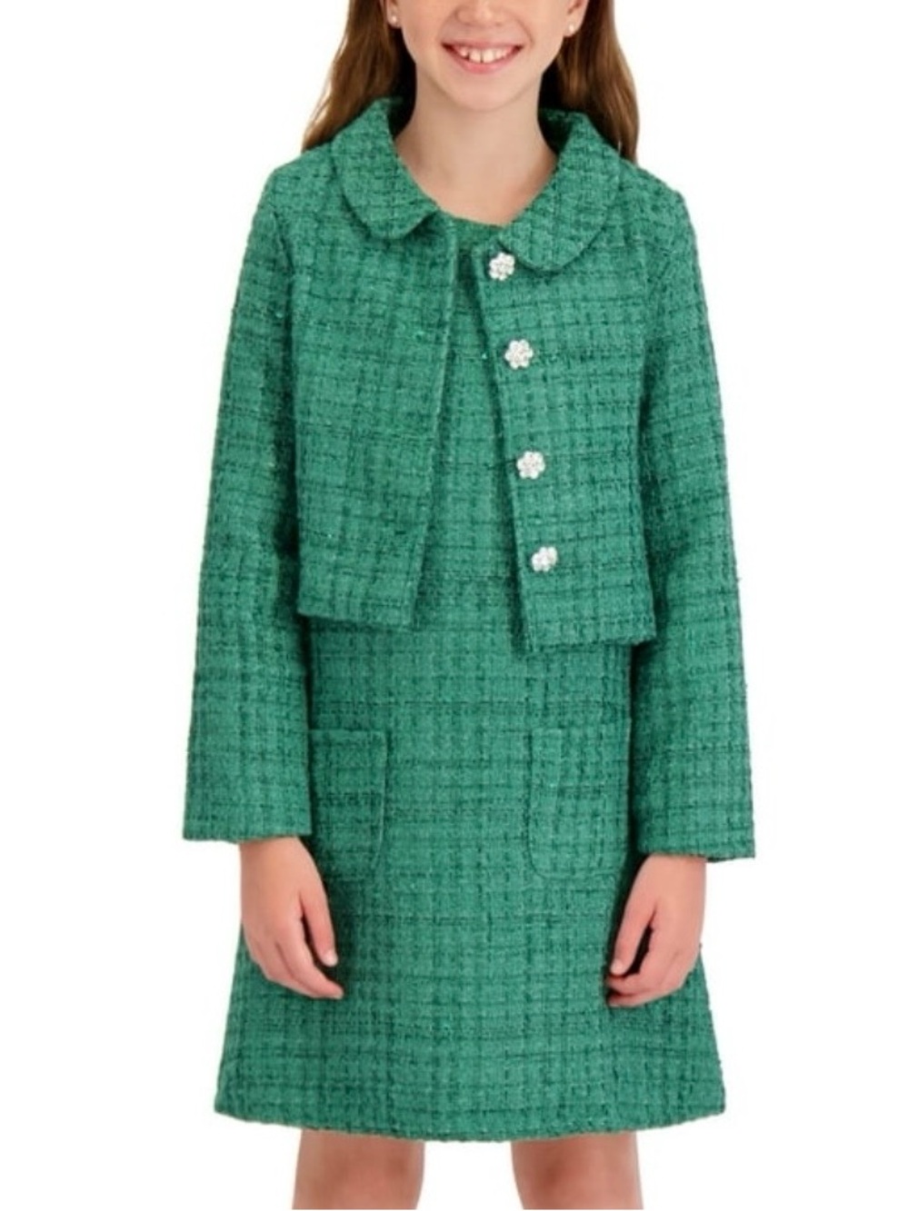 KENZIE GIRLS Girls' Green Tweed Jacket and Dress Set - Classic Two-Piece Size 6